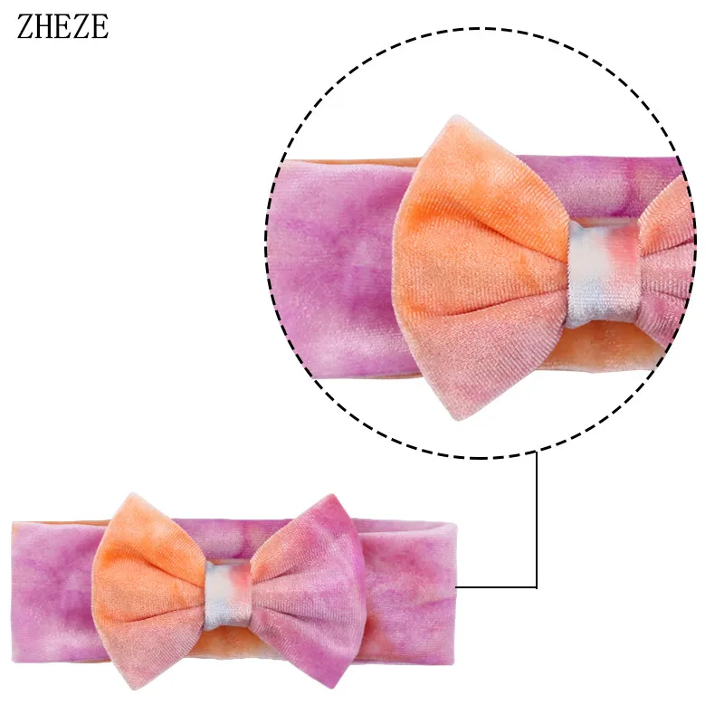 

2021 New Arrival Tie Die Velvet 4" Hair Bow Baby Velvet Head Wrap Trendy DIY Hair Accessories Girl Fashion DIY Headband Headwear