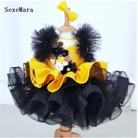 real black tulle girls dress knee length puffy skirt beaded flowers baby girl first birthday dress baptism gown 12m 18m