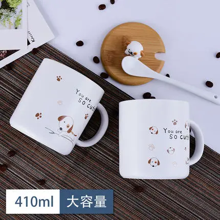 Чашка креативная личностная трендовая Милая кружка собака Керамическая Женская милая домашняя кружка с Ложка Крышка Кружка в скандинавском стиле Питьевая