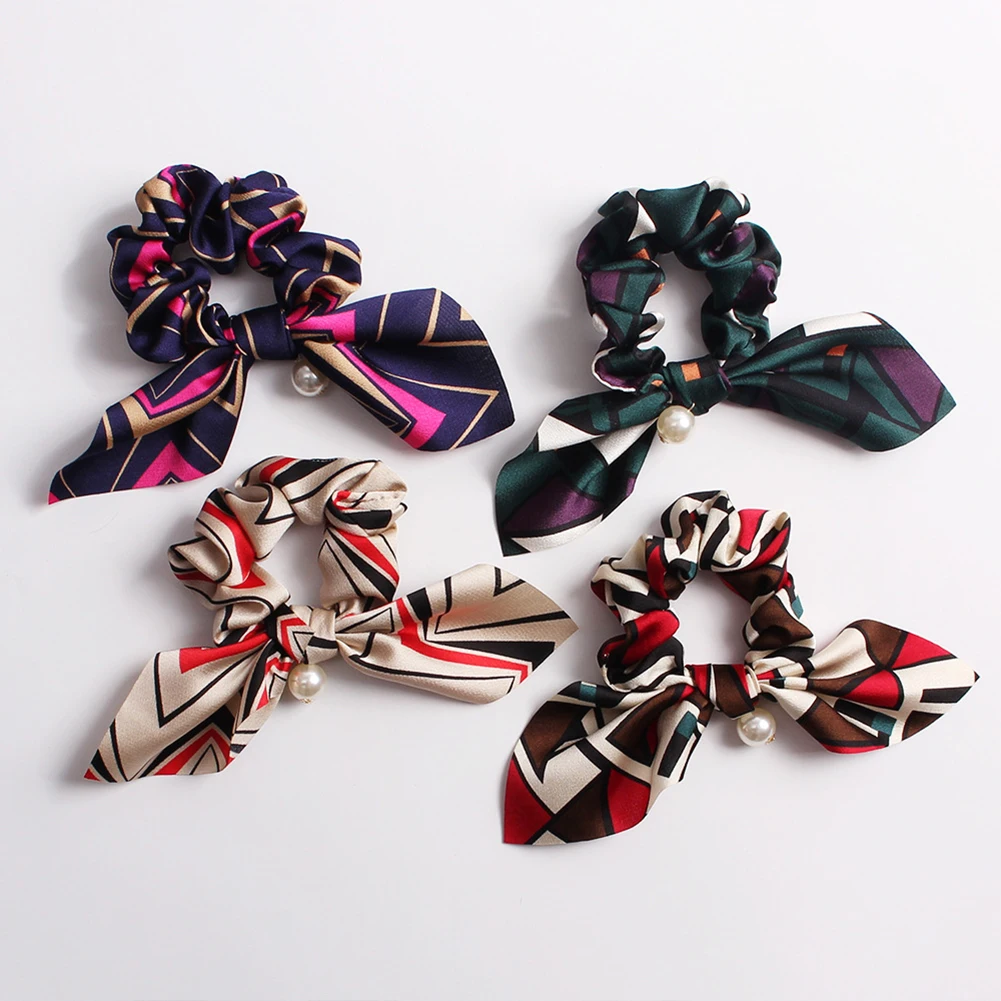 Женские резинки для волос с большим бантом и жемчужным принтом эластичные