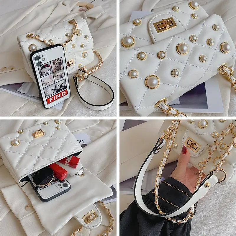 

Quilted Simple Pu Leather Mini Flap Crossbody Bags Fashion 2021 Spring Shoulder Chains Purses and Handbags Luxury Designer Black