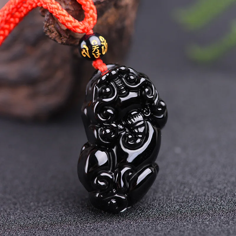 

Natural Obsidian Lucky Pixiu Pendant Fengshui Charms Necklace Men Women Ice Obsidian Crystal Wealth Brave Troops Amulet Chokers