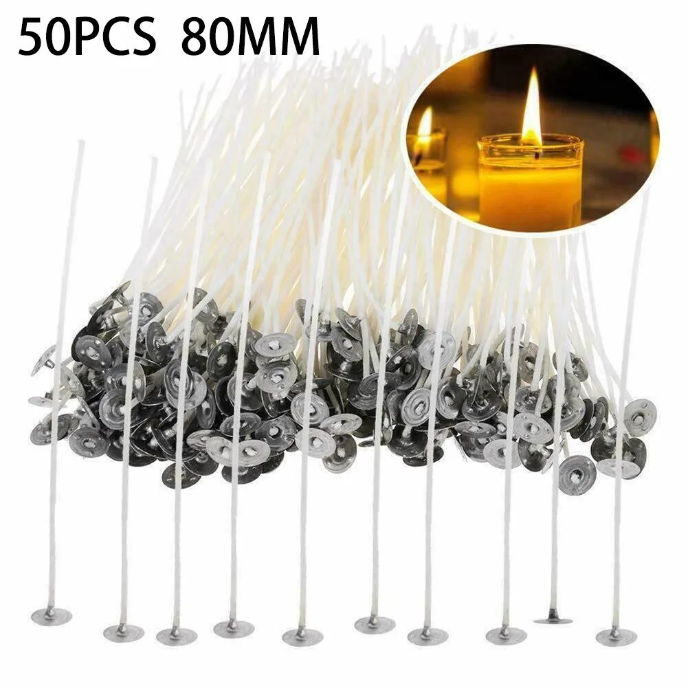 

50 Pcs Pre Waxed Candle Core For Candle Making With Sustainers DIY Candle Making Pre-waxed Wicks Party Supplies