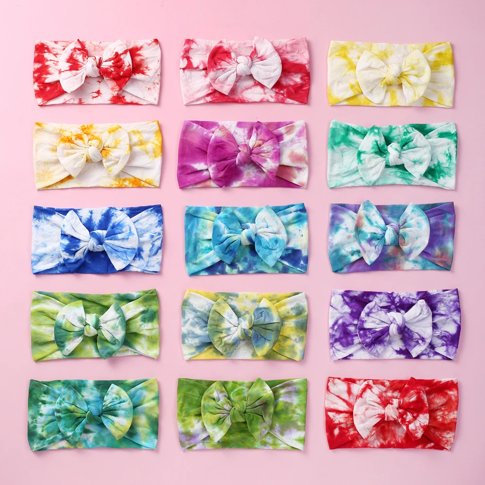 

New Boho Newborn Toddler Tie Dye Headband Ribbon Elastic Baby Headdress Turban Kids Hair Band Girl Bow Knot Accessories