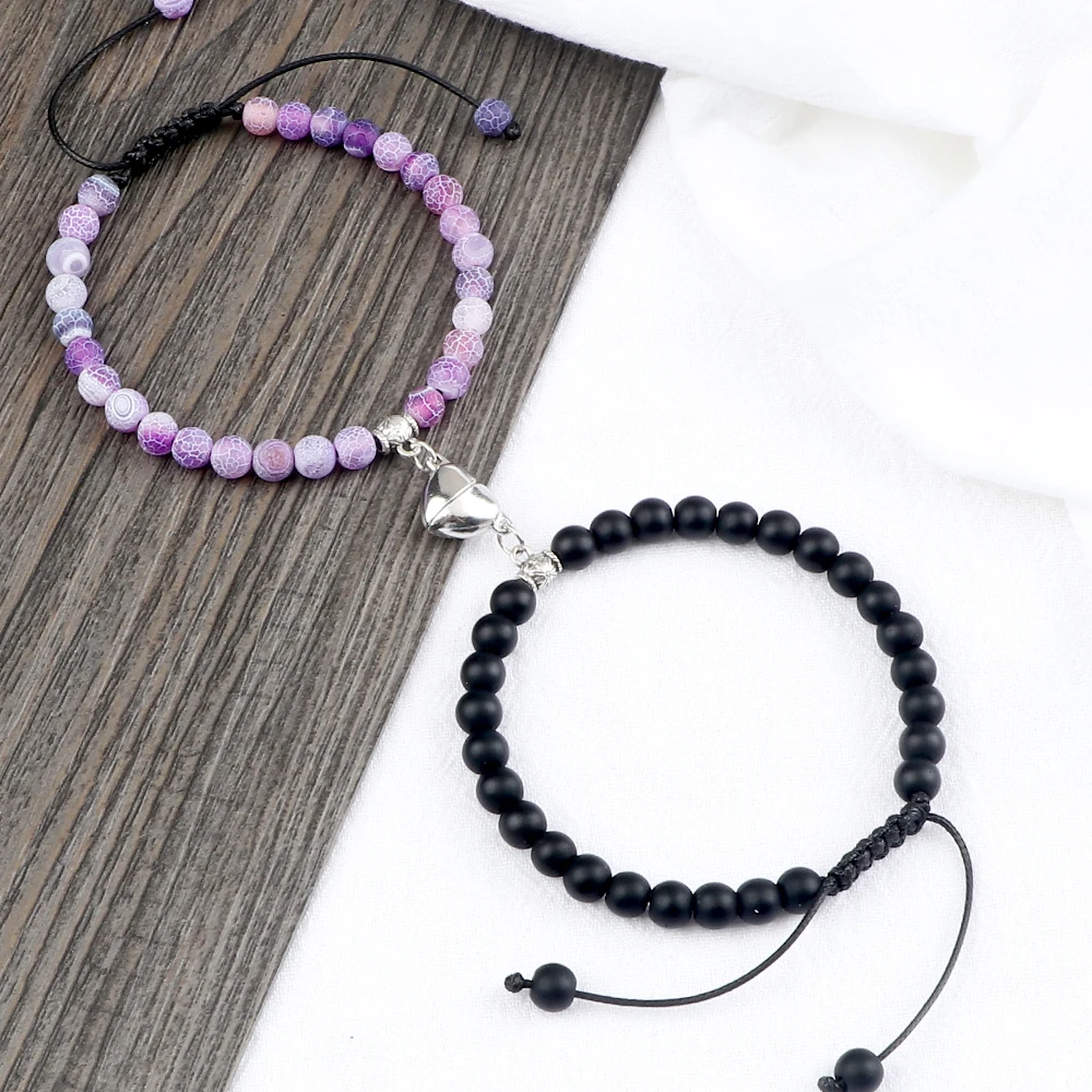 

Fashion Valentine's Day Matching Bracelets Couple Distance Natural Stone Beads Bracelets&Bangles Charm Lover Friendship Jewelry