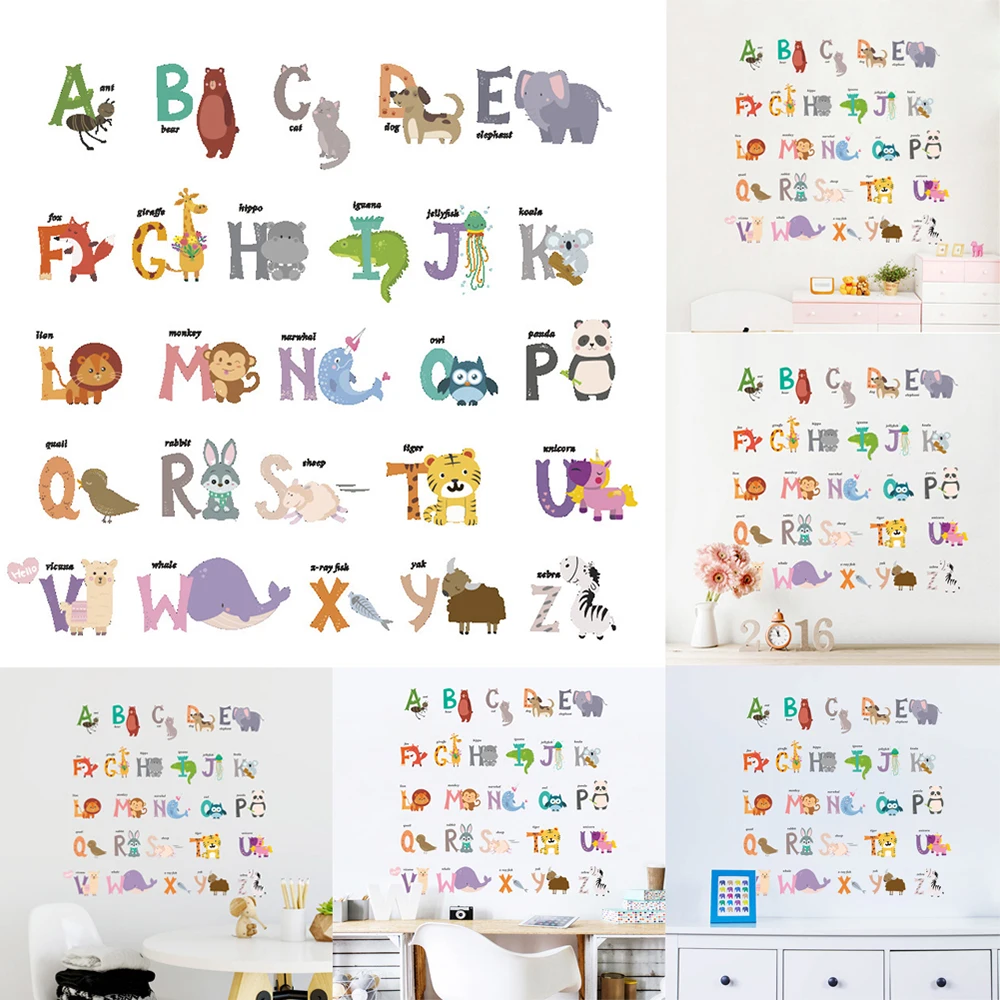 

Alphabet wall stickers for kids animal stickers kindergarten room decoration removable vinyl