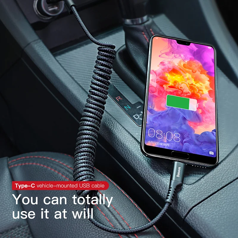 Baseus Весна USB Type C кабель гибкий эластичный стрейч кабель синхронизации данных и зарядки для samsung Xiaomi для iPhone кабель мобильного телефона