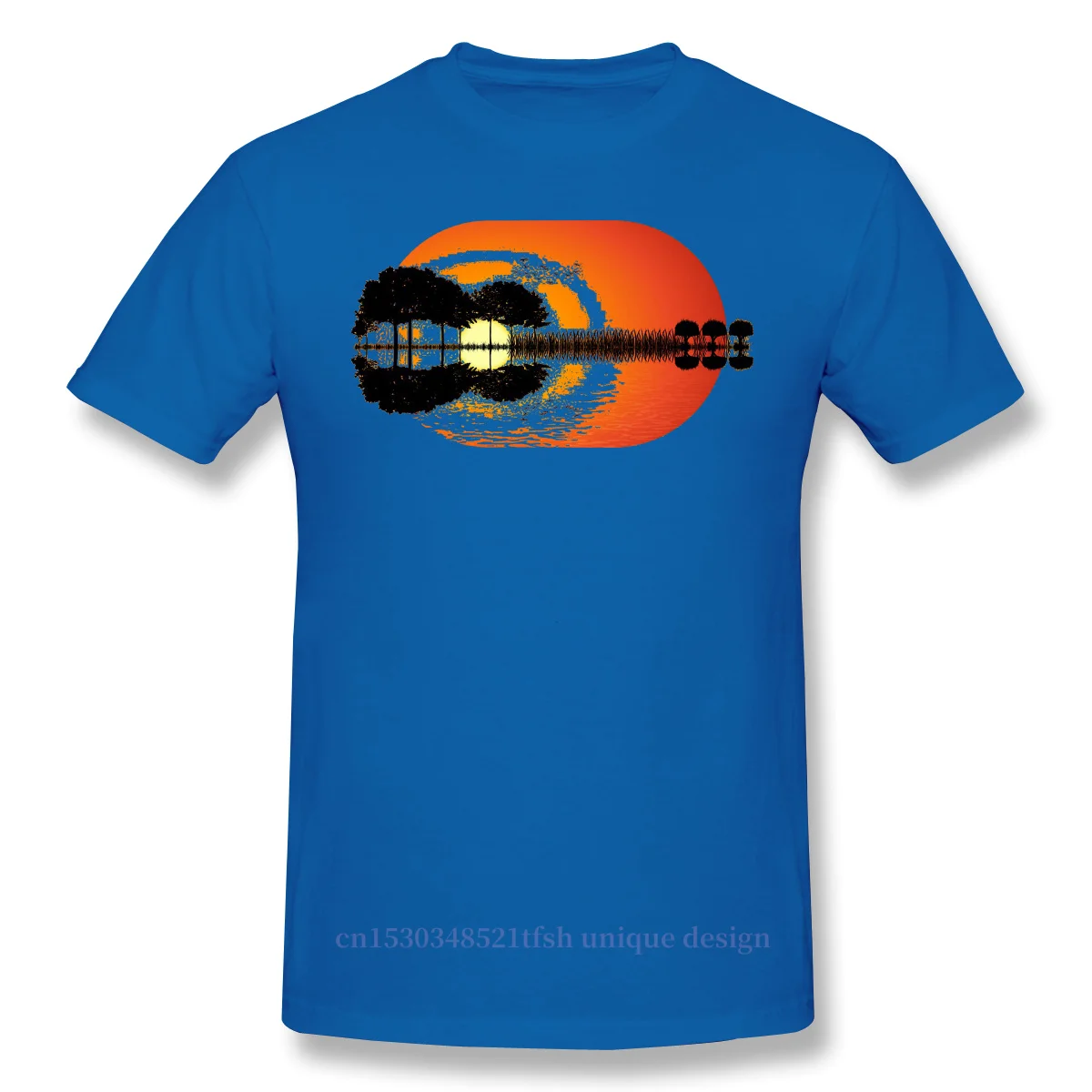 

Guitar Island Sunset Illustration Shirt Men 100% Cotton Short Summer Sleeve TShirt Music Funny Nature Guitar Casual Loose