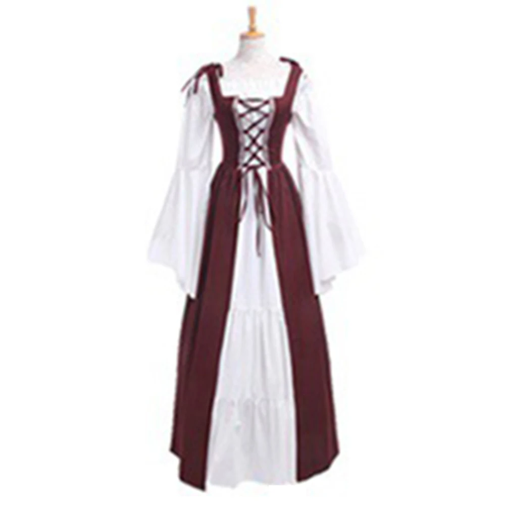 

2021 Bandage Corset Women Dress Vestidos Spring Medieval Renaissance Vintage Dresses Square Collar Party Club Elegant