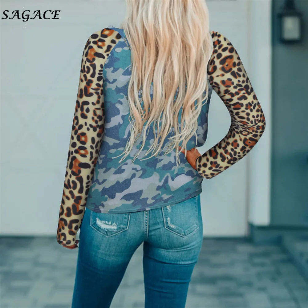 Женские топы с леопардовым принтом Sagace лоскутные камуфляжные Топы длинным