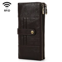 new type rfid anti theft brush head layer true leather wallet woman oil wax leather large capacity handhold wallets trend purses