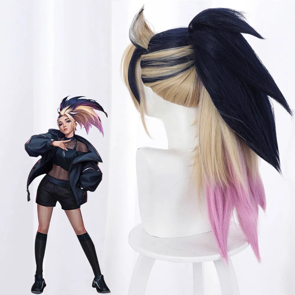 

COFUN LOL KDA The Baddest Ahri Akali Kaisa Evelynn Seraphine Cosplay Costume Wigs Women Heat Resistant Wig + Wig Cap