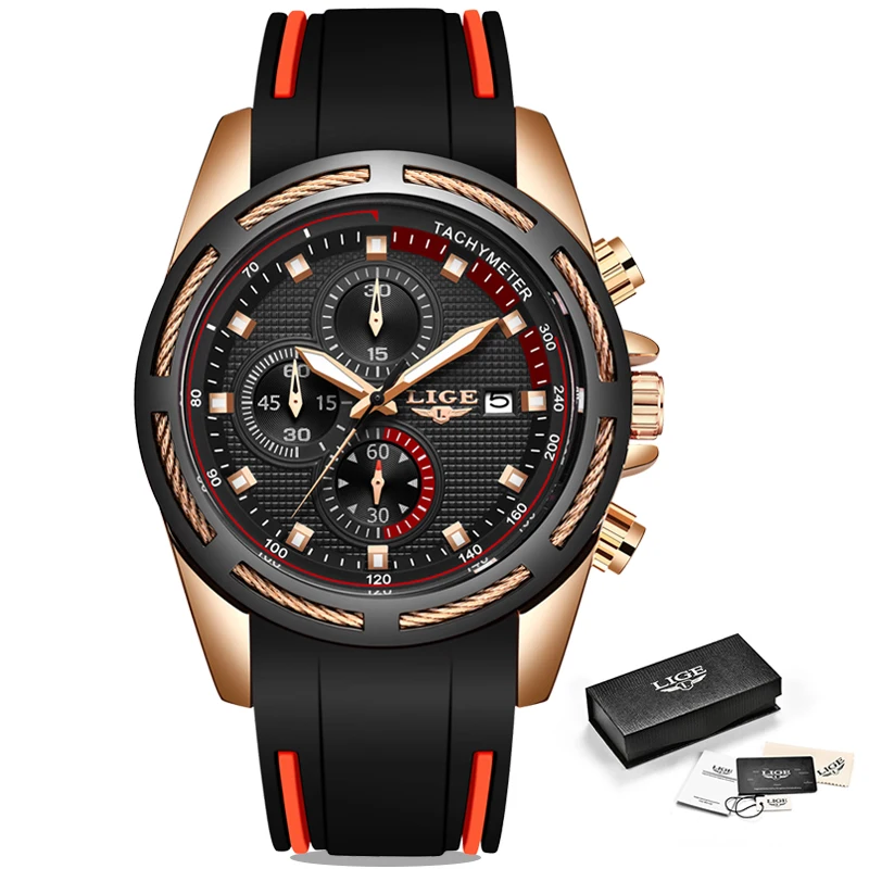 Relogio Masculino 2019 LIGE New Mens Watches Top Brand Luxury Silicone Strap Sport Waterproof Chronograph Gold Quartz Wristwatch | Наручные