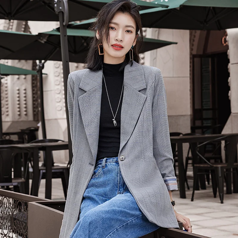 Осенняя Новинка модный Блейзер куртка для женщин Повседневный с карманами