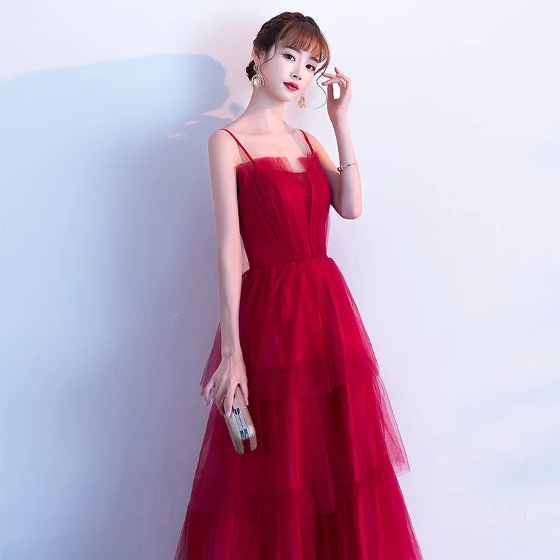 

Temperament Bride Wedding Dress Sexy Spaghetti StrapWedding Party Dress Elegant A-line Evening Dress Lace Up Mesh Dress XS-3XL