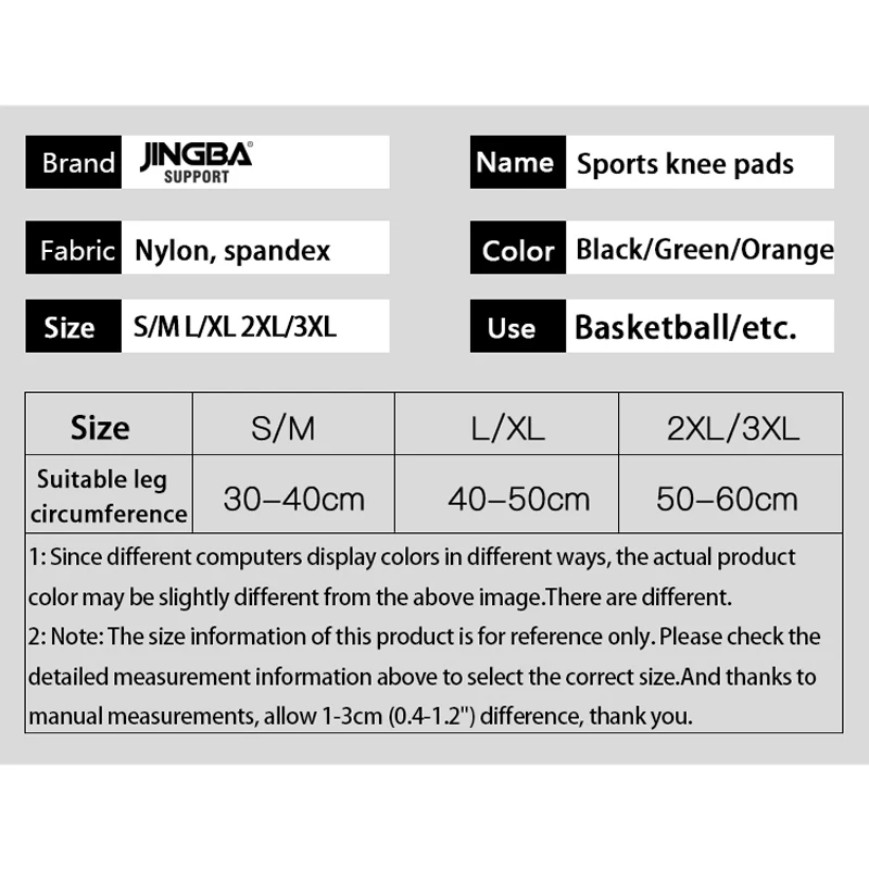 

JINGBA SUPPORT 1PCS Basketball Knee Pads Support Brace protector Football Leg Calf Thigh Compression Sleeve Safety Rodilleras