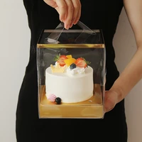 10 set of clear plastic cake holder golden paper pad for baking decoration bakery mini cakes muffin carrier container boxes