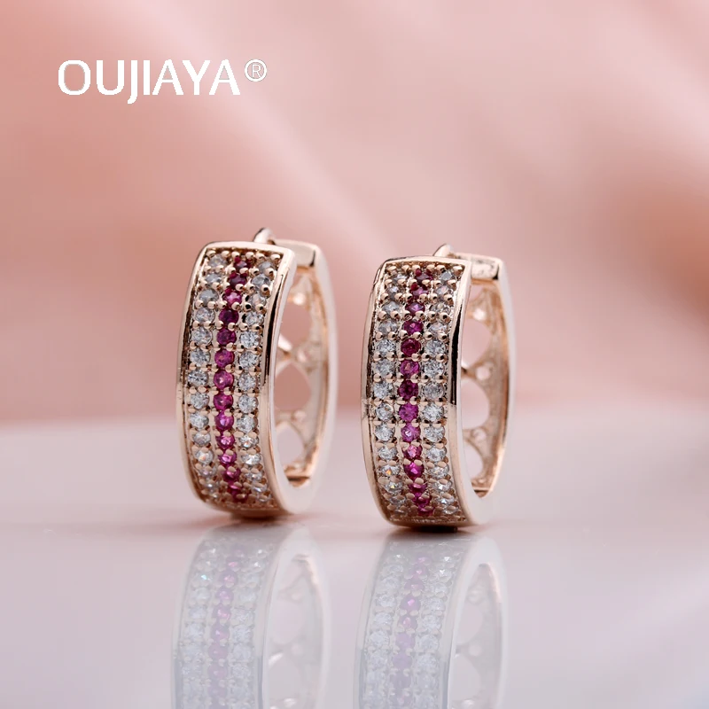 

OUJIAYA Exclusive New 585 Rose Gold Dangle Earrings Round Natural Zircon Circle Earrings Women Gift Party Fashion Jewelry 173