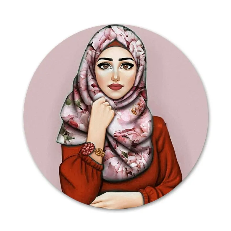 

Muslim Islamic Gril Eyes Woman Hijab Face Crown Icons Pins Badge Decoration Brooches Metal Badges For Backpack Decoration 58mm