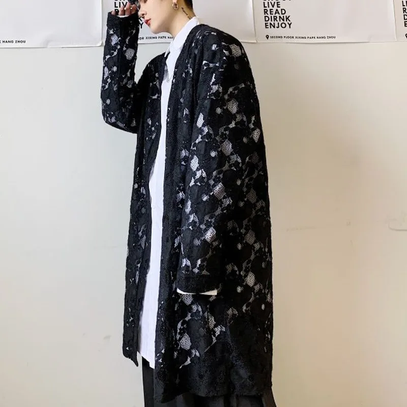 Мужские длинные тренчкоты темно синее вязаное универсальное пальто черная