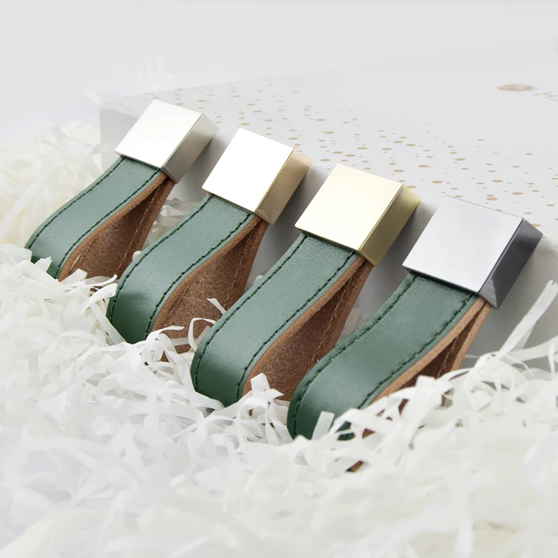 Фото Soft green Leather furniture handle leather cabinet drawer Pull handles knobs for dresser Обустройство дома Soft green Leather furniture handle leather cabinet drawer Pull handles knobs for dresser Обустройство дома