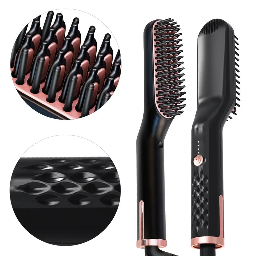 

3 in 1 Hair Straightener Brush Anti Static Ceramic Heating Detangling Faster Straightening Beard Comb For Man Beard Straightener