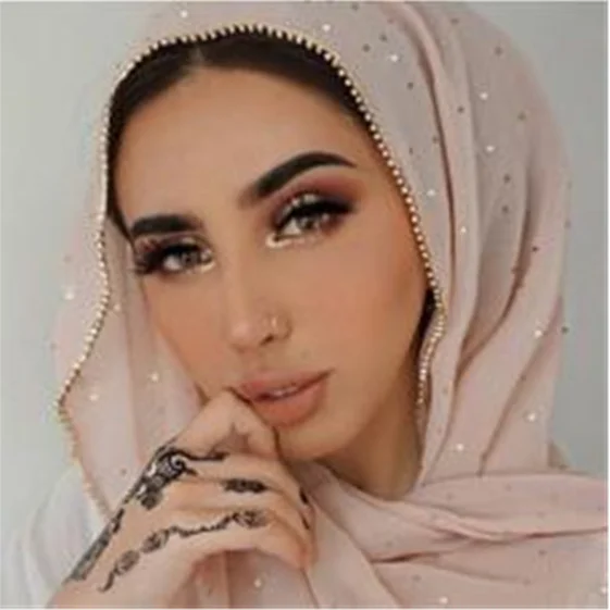 

Новинка 2020, шифоновая Женская длинная Бриллиантовая женская шапка-хиджаб, мусульманская одежда, турецкий тюрбан, шаль, шарфы на голову