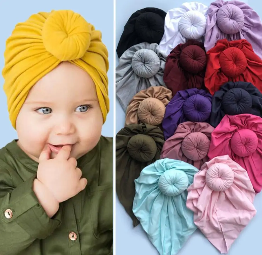 

20Pcs/lot,New Solid Cotton Baby Turban,Cotton Donut Baby Turban Headband, Girls Infant Floral Turban Hair Accessories