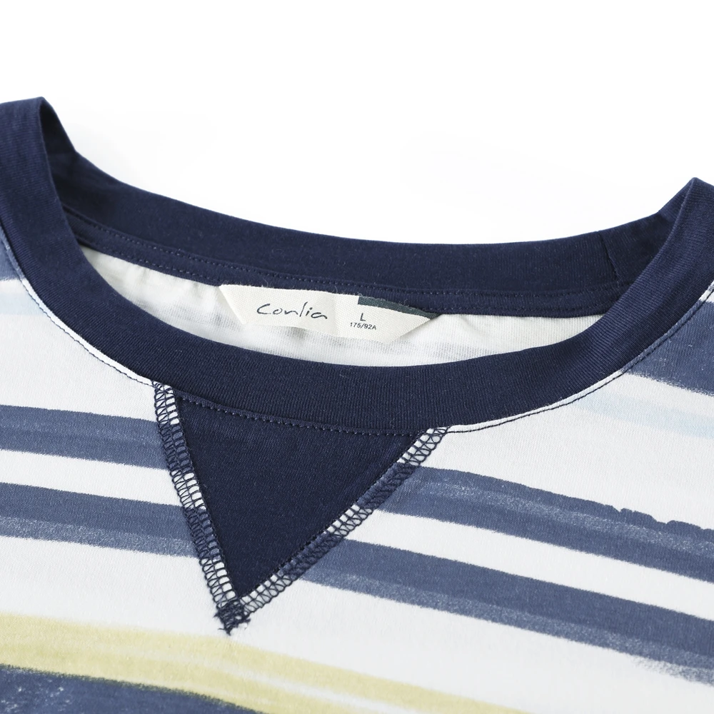 Conlia Men's Short Sleeve Cotton Pajamas Striped Pyjama Sleepwear Tops Pants Suit Loungewear 2020 Plus Size Home Wear