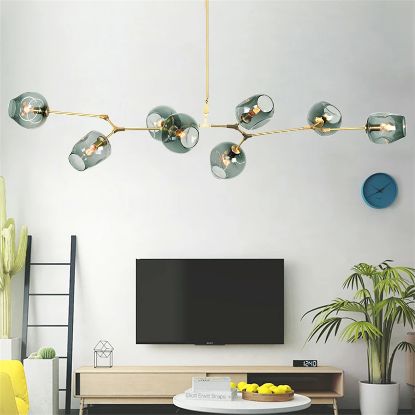 Современный чердак Led люстра Черное золото Hanglamp лестница столовая спальня Шар