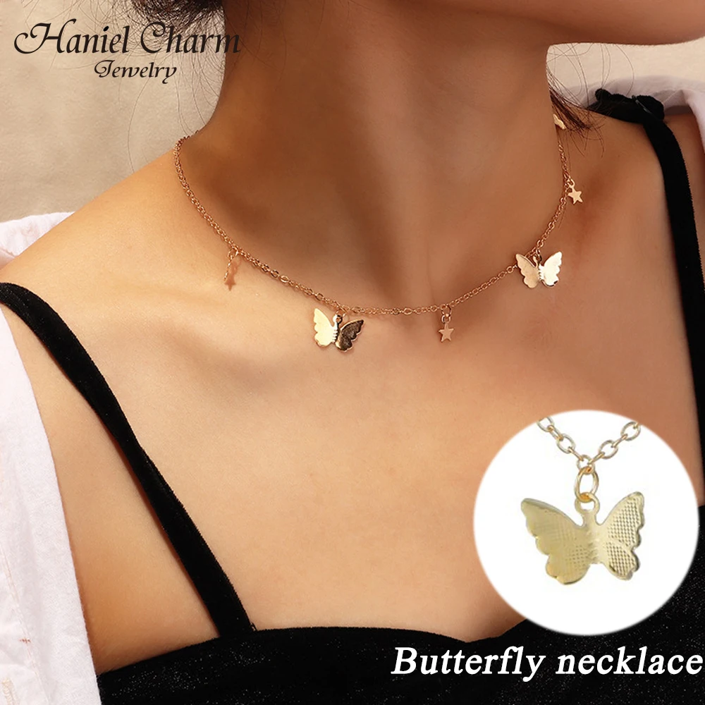 

2021 New Fashion Small Animal Butterfly Stars Chain Necklaces Clavicle Charm Chain Necklaces For Women Jewelry Gifts Hot Sale