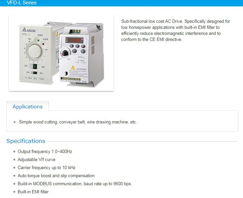 VFD-L инвертор электродвигатель переменного тока VFD001L21A VFD002L21A VFD004L21A VFD007L21A VFD015L21W штучной упаковке