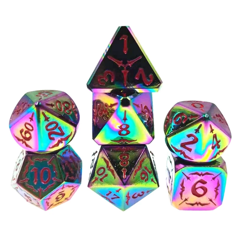 

M89D 7Pcs Color Alloy Dice Multi-faceted Dice Different Sizes Digital Number Dice For Kid Educational Toys DIY Board Games