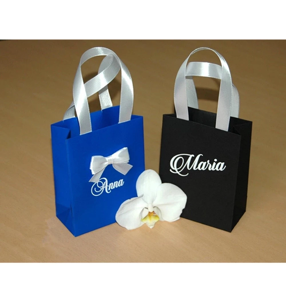 

Personalized bridesmaid's Gift bags Bridal Party Gift Bag with name Bride Gift Chic Wedding Welcome Bag with satin name