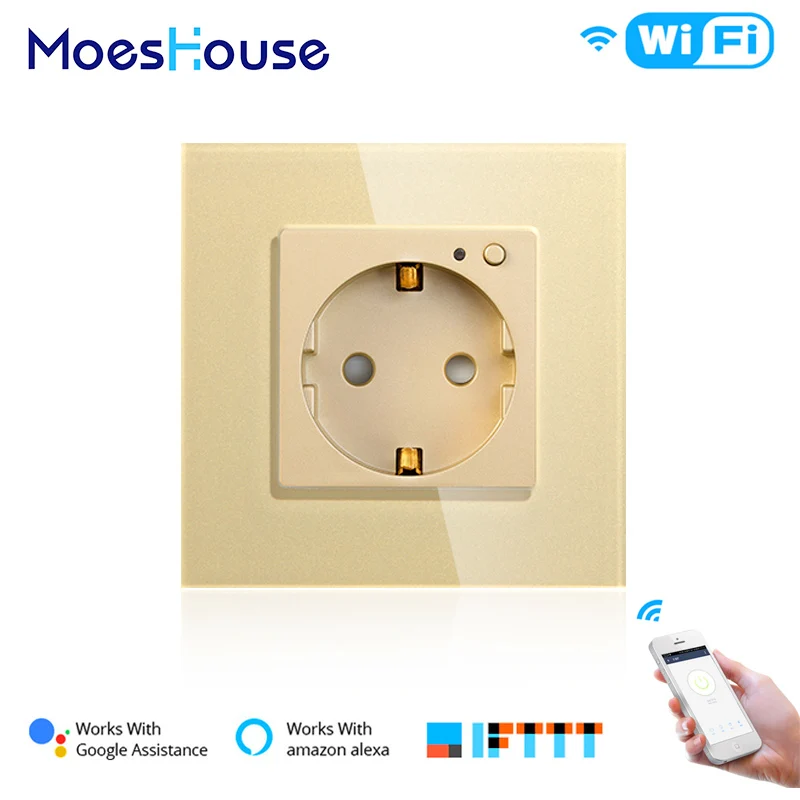EU-Gold WiFi умная настенная розетка стеклянная панель Smart Life/приложение Tuya дистанционное управление, работает с Amazon Echo Alexa Google Home EU FR UK - Цвет: EU-Gold
