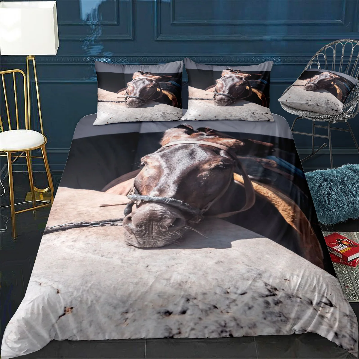 Усталому Ослик Стёганое одеяло крышка Подушка Чехол 3 шт Одеяло Постельное белье