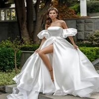anna beauty wedding dress 2022 princess strapless satin bridal beach gown with split elegant sash vestido de novia custom made