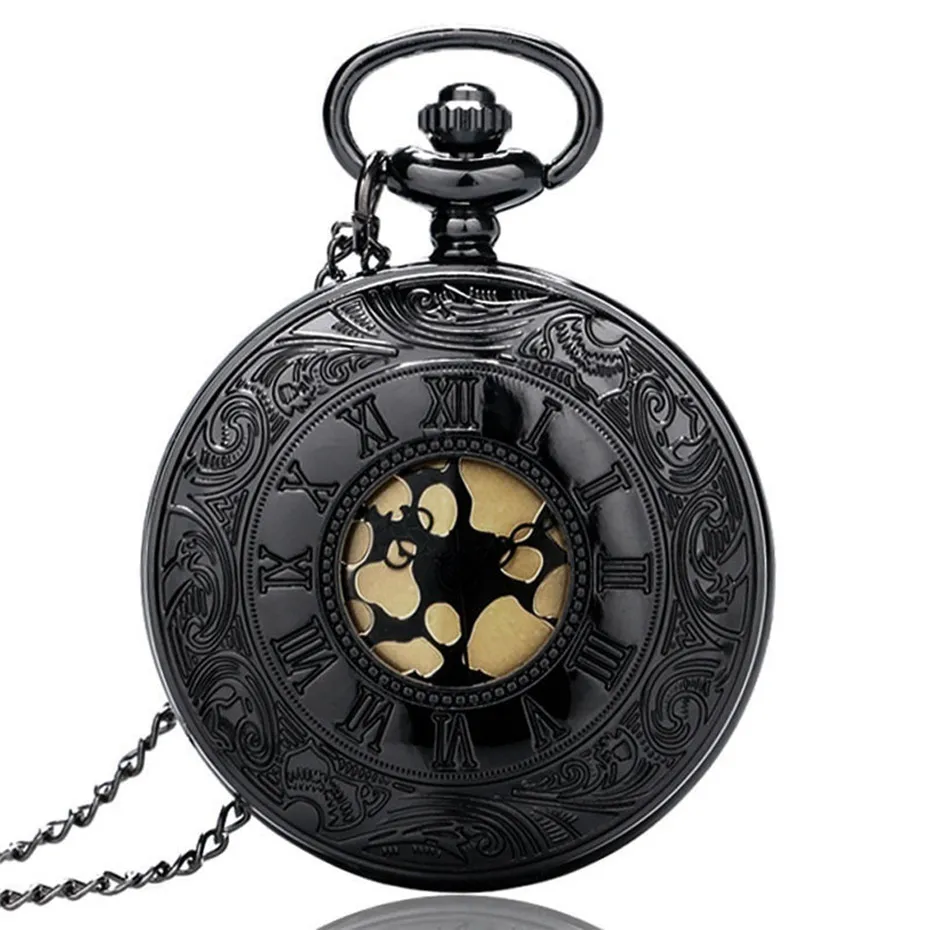black necklacechain Классические римские цифры дисплей кварцевые карманные часы с Fob подвесная цепь/ожерелье цепь Добро пожаловать дропшиппинг - Цвет: black necklacechain