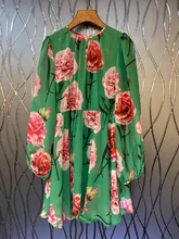 2022 primavera verão moda estilo vestido de alta qualidade feminino encantador floral impressão manga longa grande swing casual vestido verde clube (3)