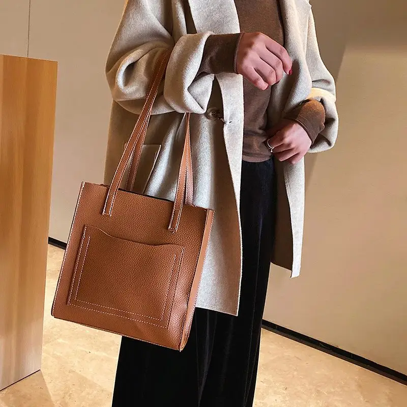 PU Shoulder Bags OL Style Tote Bag Casual Large Capacity Handbag Fashion Retro Wild Solid Color Shopping For Women | Багаж и сумки