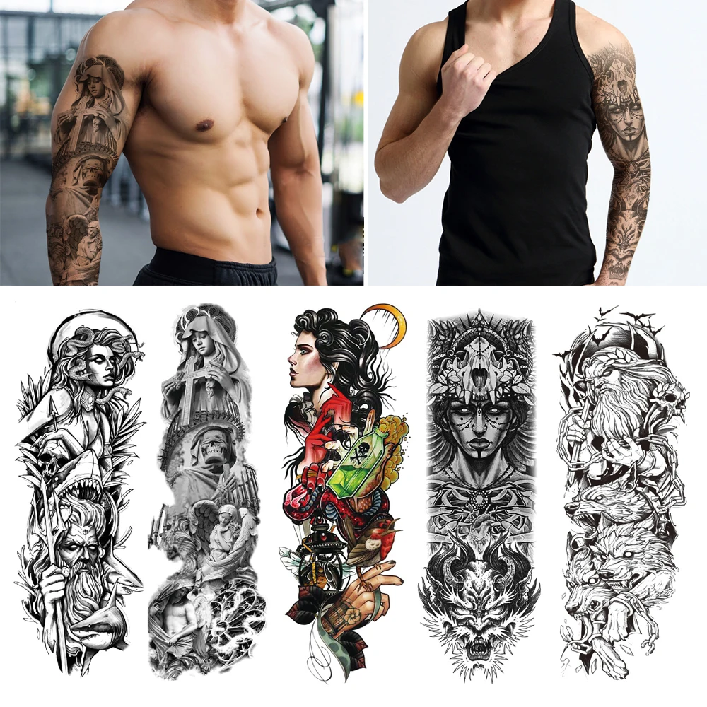 

Waterproof Temporary Tattoo Sticker Flower Fashion Body Art Arm Fake Sleeve Tattoos Realistic Lion King Flash Tattoos For Women