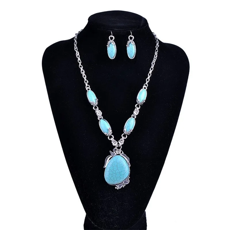 

Fashion Vintage Necklace Set Antique Natural stone Jewelry Set Dangle Earrings Classic Pendant Design Fine Jewelry Sets