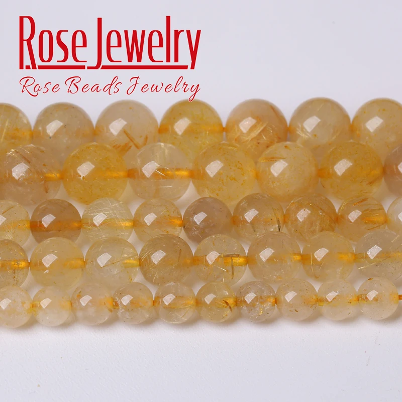 

Natural Gold Rutilated Quartz Beads Round Loose Stone Beads For Jewelry Making DIY Bracelet Necklace Accessories 4 6 8 10 12 mm
