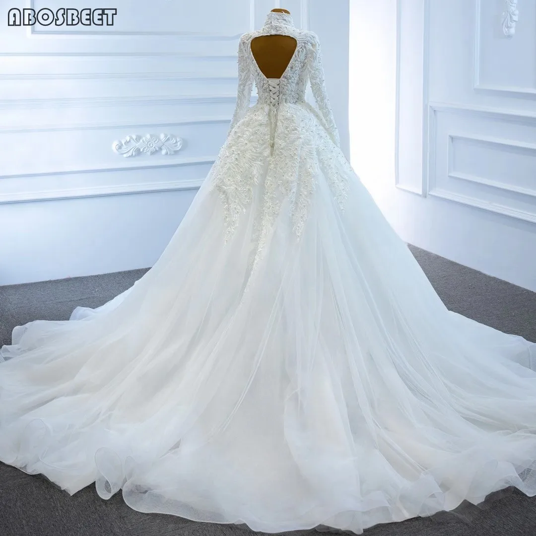 

Long Sleeve Wedding Dress 2021 Lace Mermaid Wedding Gown Detachable Train Illusion Neck Open Back with Lace Up Vestido De Noiva