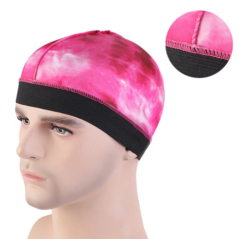 

Unisex Silky Turban Wave Dome Cap Gradient Tie-Dye Elastic Hair Cover Beanie Hat L4ME
