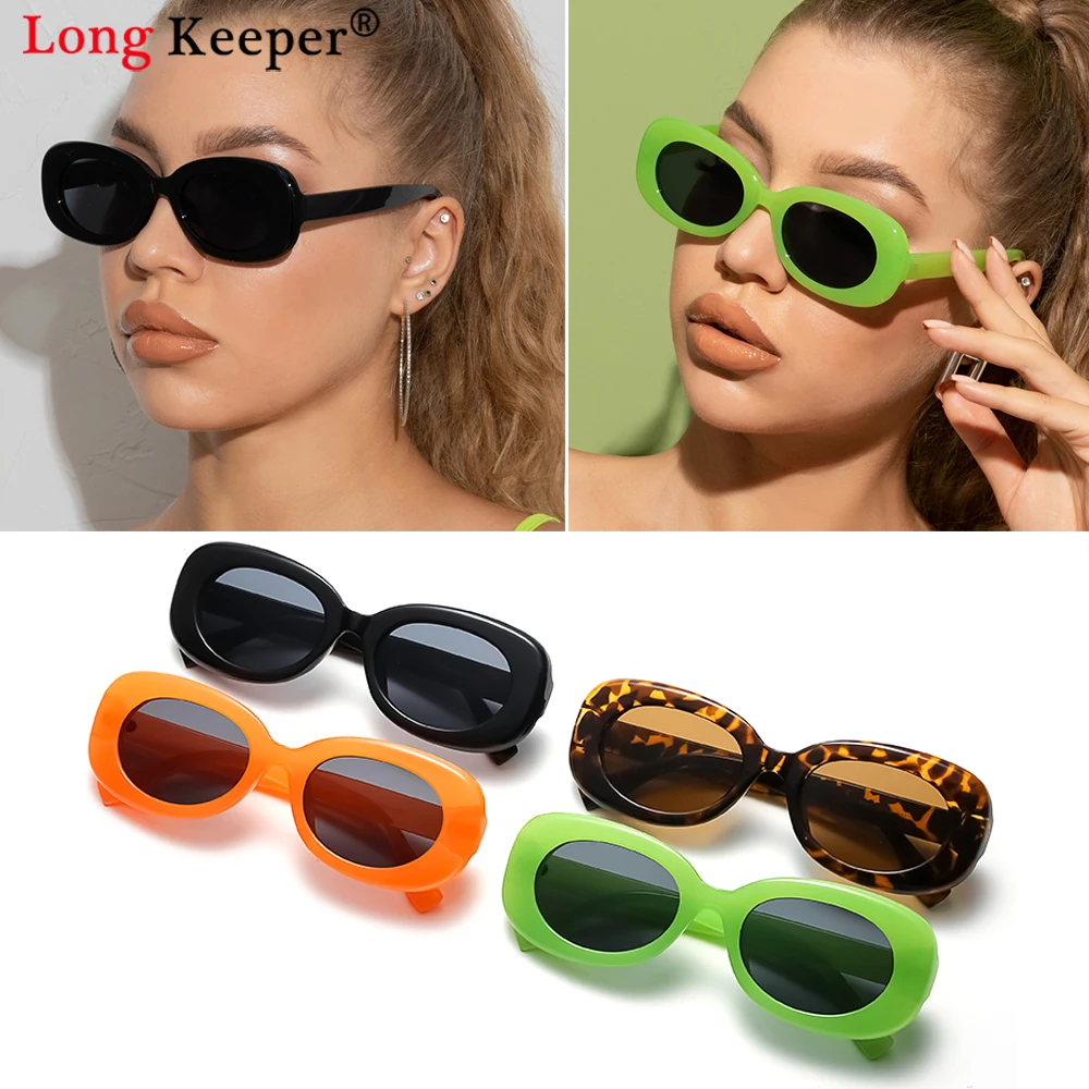 2021 Trendy Oval Sunglasses Vintage Women 90s Brand Design Tortoise Shell Green Frame Sun Glasses Men lunette de soleil femme