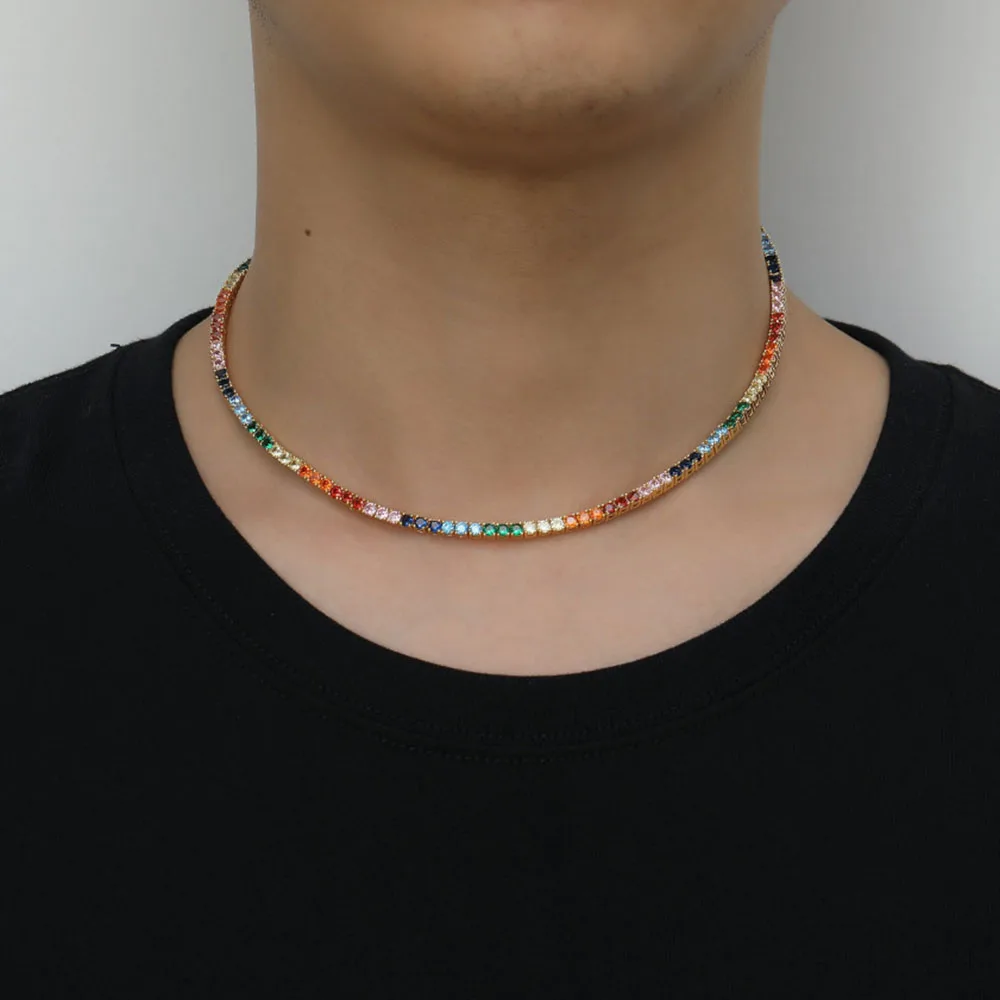 

Multicolor Tennis Chain Ice Rhinestone Color Hip Hop Necklace Fashion Men and Women Jewelry Party Gift