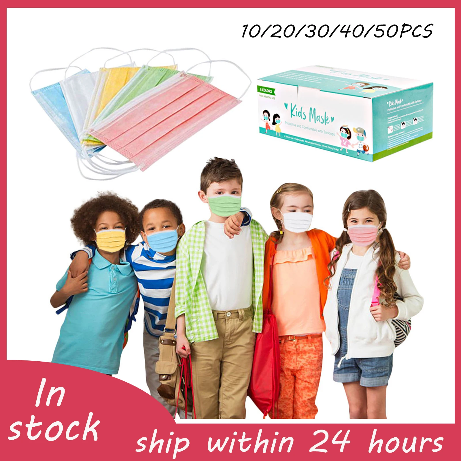 

30PCS Children Multicolor Disposable Face Mask Elastic Ear Loop 3-Layer Dustproof Protective Masks Fast Delivery Masque FL50
