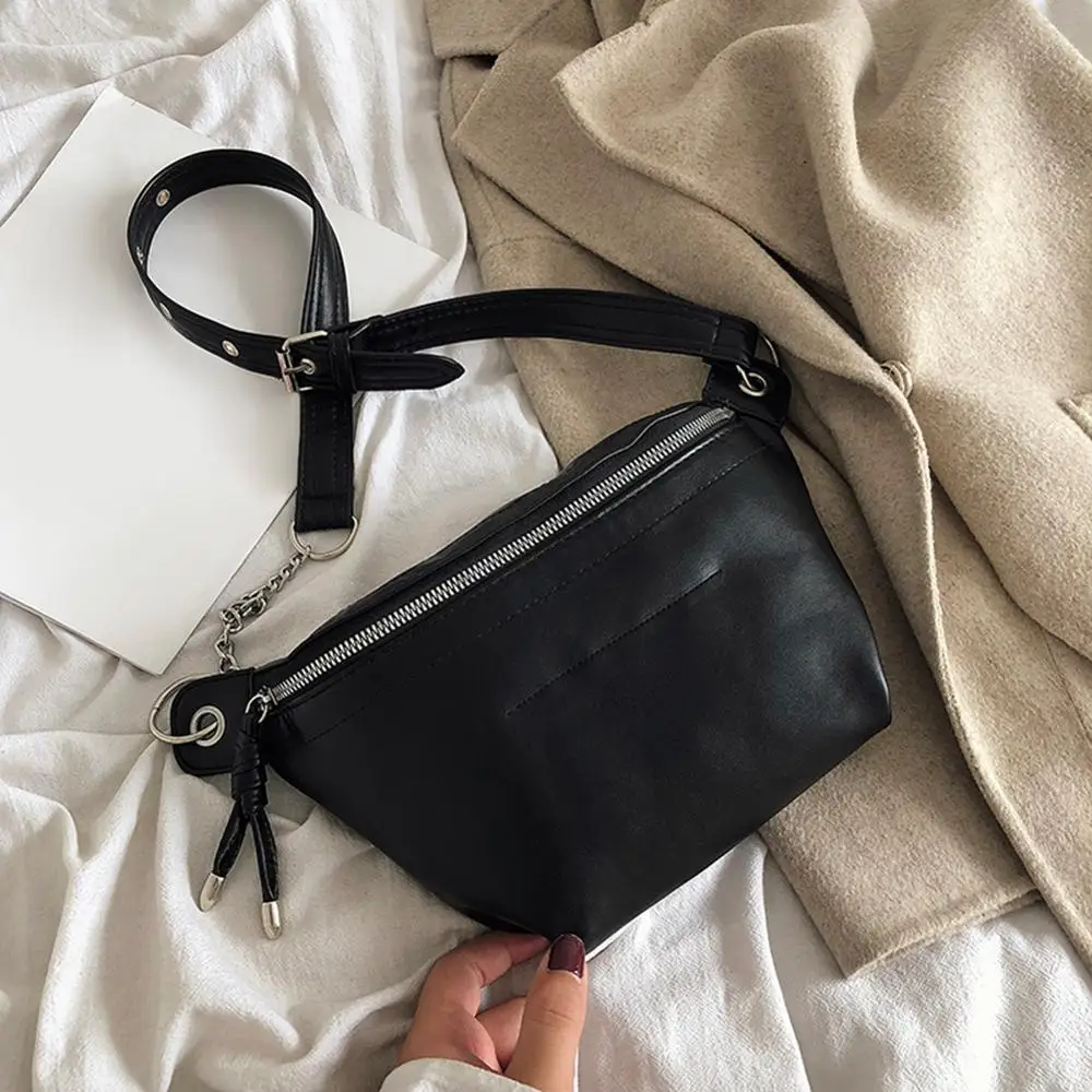 Сумка через плечо с цепочкой для женщин 2021 модная черная белая поясная сумка на