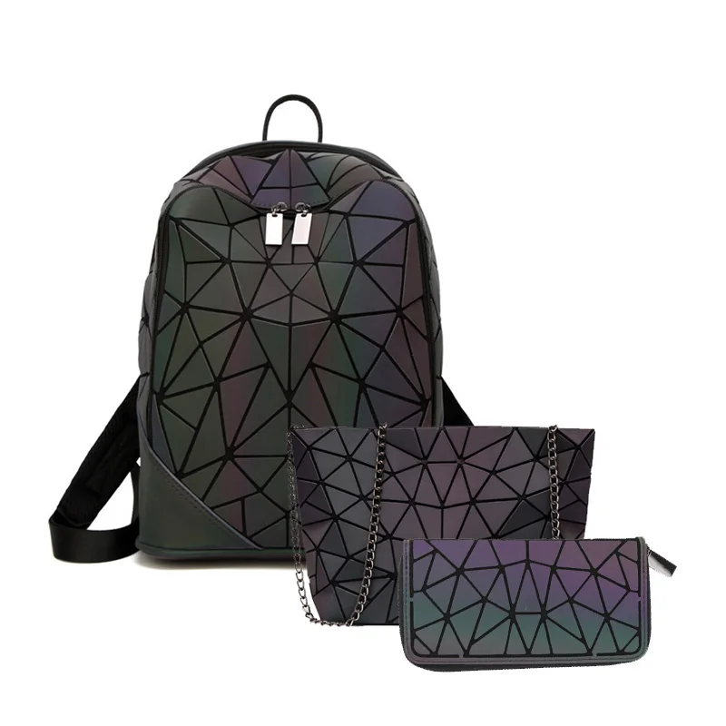 Backpack A 3 pcs A Женский рюкзак светящийся геометрический клетчатый мужской рюкзак для девочек-подростков рюкзак сумка голографический рюкзак школьный рюкзак Mochila sac a do - Цвет: Backpack A 3 pcs A